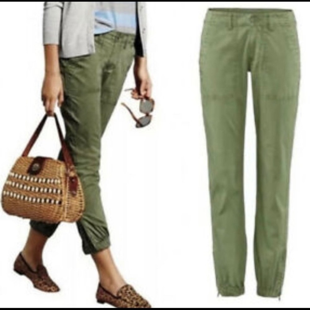CAbi 5076 green travel cargo ankle zip joggers